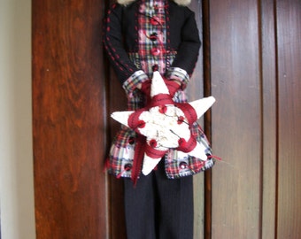 Handmade folk art primitive doll 22" bottle brush star girl