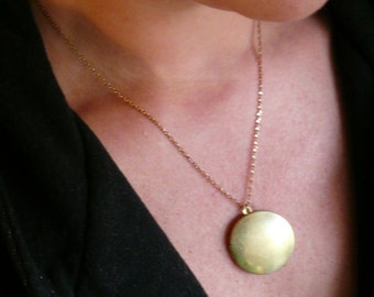 Large locket Gold locket necklace Big locket Photo locket Plain locket Brass locket Big round locket Custom length chain Personalized locket