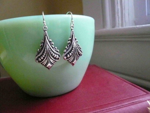 Silver art deco earrings on sterling silver ear wires.