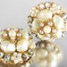 Vintage Faux PEARL Earrings AURORA BOREALIS Rhinestone Filigree Clip