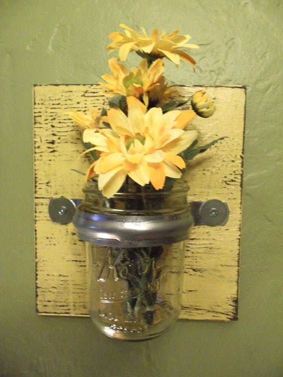Wall vase sconce yellow rustic wood glass decor