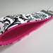 Wristlet Key Chain Black and White Damask Fuschia