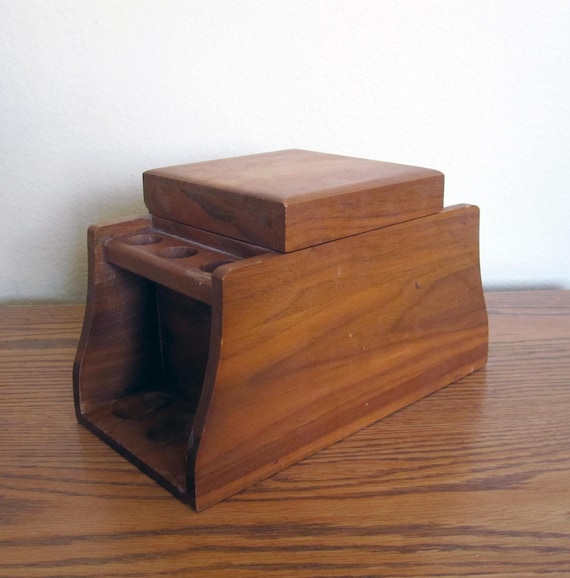 Vintage Tobacco Pipe Box with 6 Pipe Stand Retro Wood Humidor