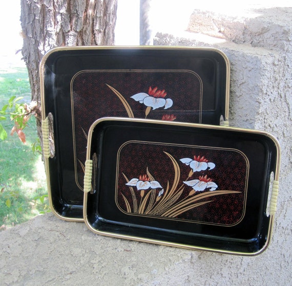 CLEARANCE / Vintage Japanese Serving Tray Set / Retro by MidMod