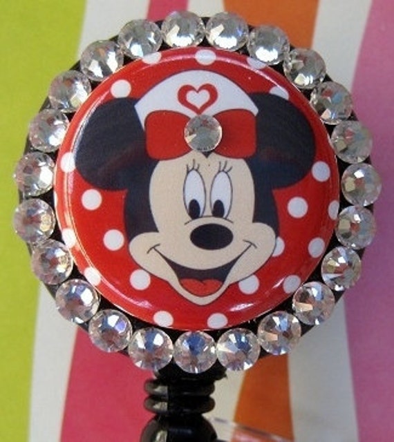 Items similar to Minnie Mouse Nurse Badge Holder ID retractable reel ...