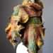 Nuno Felted scarf Wool cotton lace handdyed painted ruffled Mustard Red Green nunofelting earthy