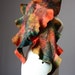 Nuno Felted scarf Wool Silk handdyed painted ruffled Rust Orange Moss / Green nunofelting earthy