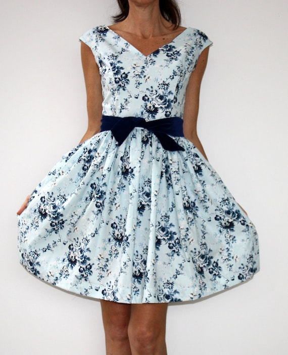 Items Similar To Blue Floral Tea Dressbridesmaid Dress On Etsy 7848