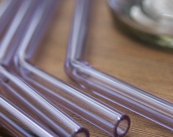 Eco-Glass Straws - Set of 4 Lavender Bended Reusable Straws- Lifetime Guarantee - Pretty and Eco Friendly