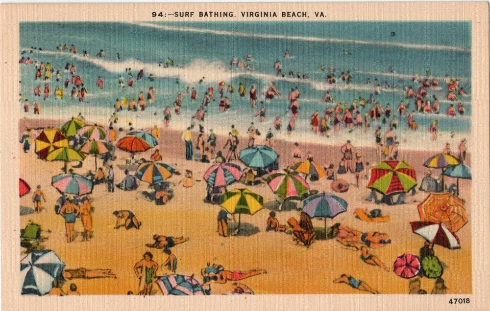 Vintage Virginia Postcard Surf Bathing Virginia Beach
