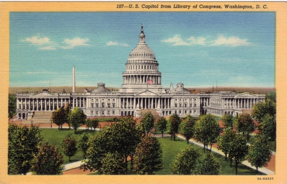 Vintage Washington D.C. Postcard U.S. Capitol from Library