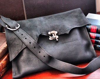 Leather Messenger Bag - Raw Edge Leather Shoulder Bag - Laptop Bag - Rustic Man Bag - Everyday Carry