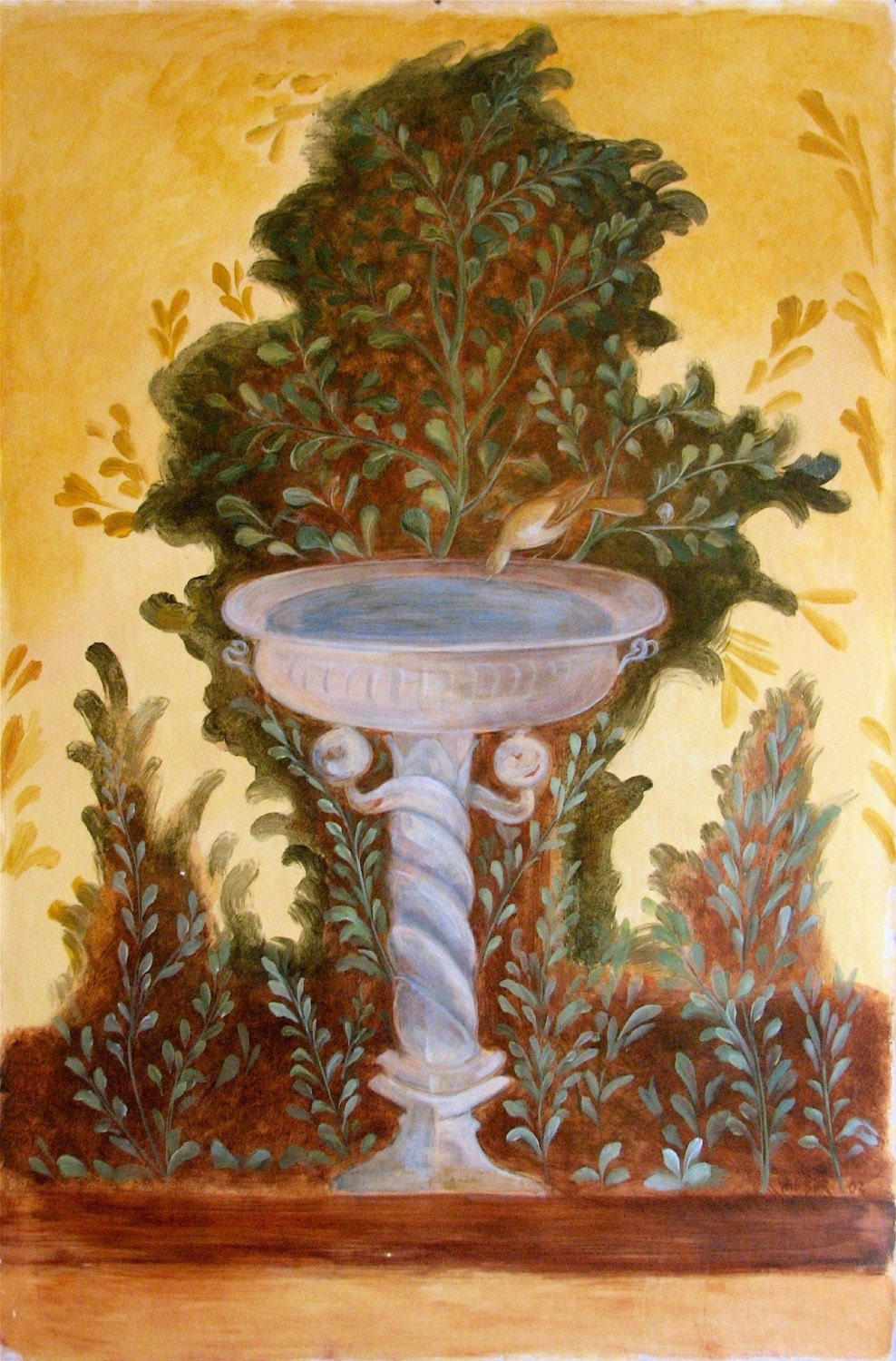 Roman Garden Fresco Hand Painted MURAL Oplontis Bird