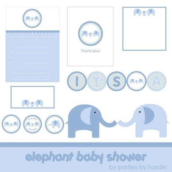 Elephant Baby Shower in Blue Printable PDF File Il_570xn