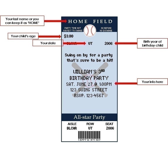 Baseball ticket birthday invitations-Printable PDF File Il_570xn