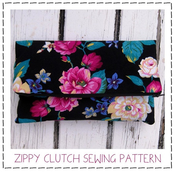 Zippy Clutch PDF Sewing Pattern A Zippered Fold Over Clutch