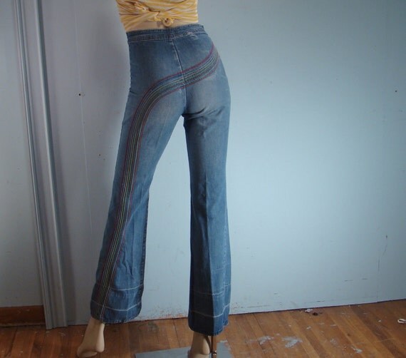 Rainbow Swoop Jeans 1970's High Waist Bell Bottoms