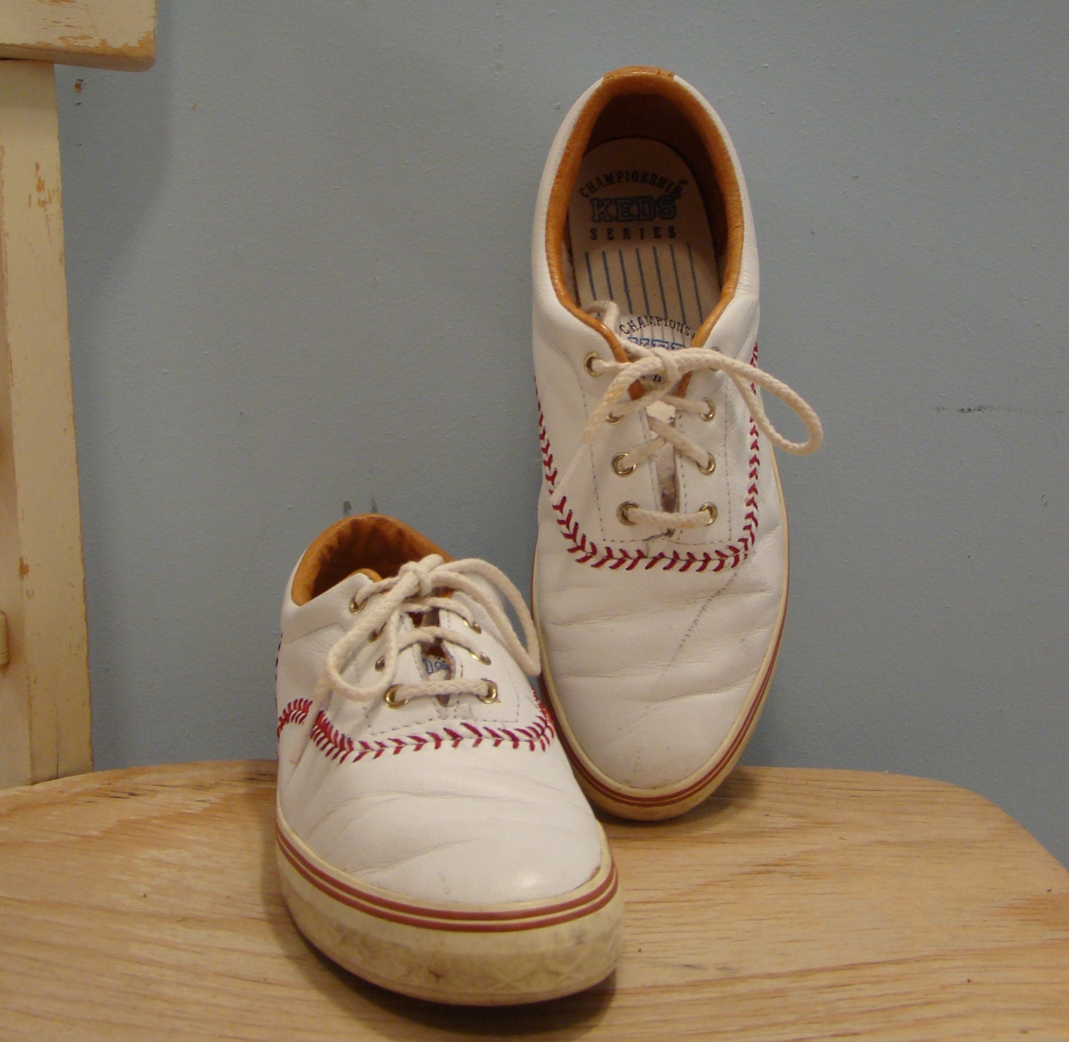 Baseball Keds Shoes in White Leather early 1990's