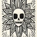 Flaming flower skull. Linocut