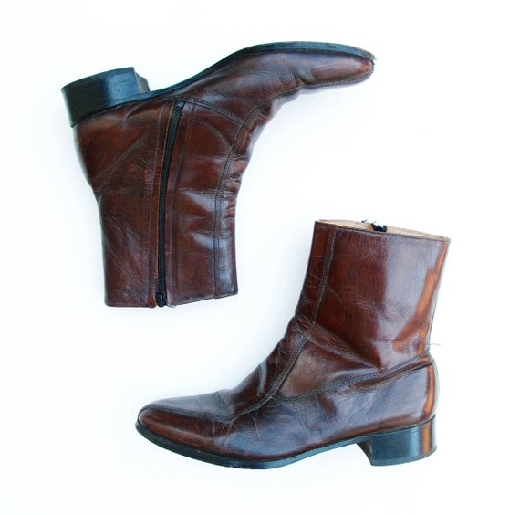 70s Vintage Boots Mens 9 D Leather Ankle Boot Mod