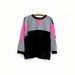 80s Patchwork Knit top Neon Pink and Black White Stripes one size fits most 10 12 14 16