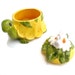 1970s Josef RARE Porcelain Sugar Bowl with Lid Sunny Yellow Turtle with Daisies
