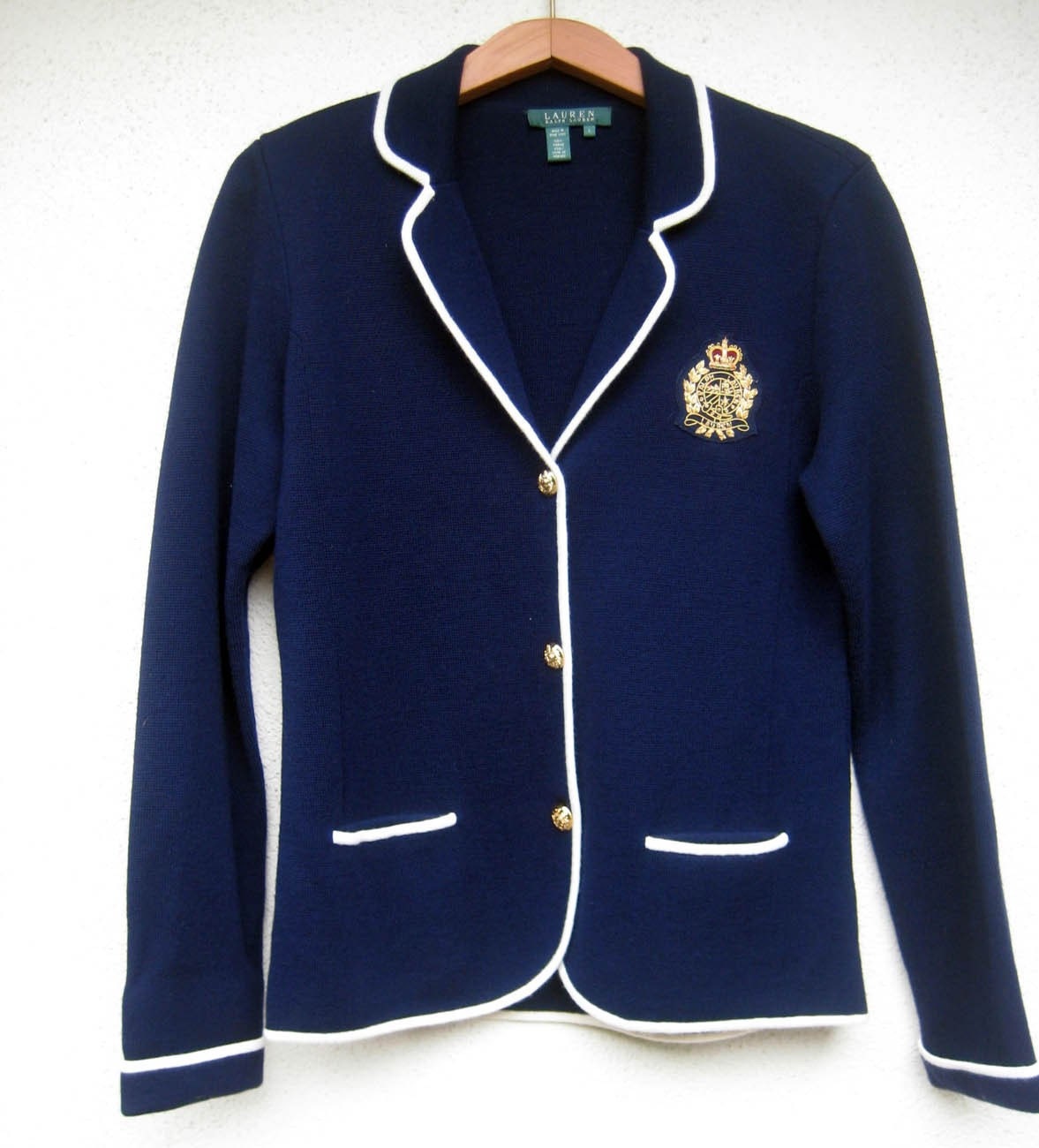 Prep School Sweater Blazer Navy Wool with White Trim Metallic