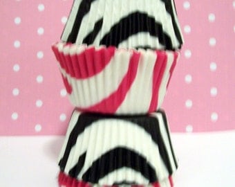 100 Hot Pink and Black Zebra Stripe Cupcake Liners