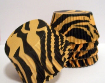 50 Orange and Black Zebra Striped Cupcake Liners
