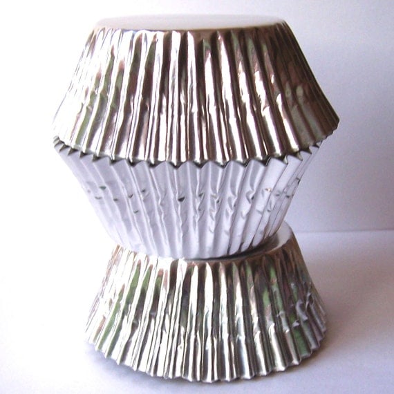 50 Silver JUMBO Size Foil Cupcake Liners