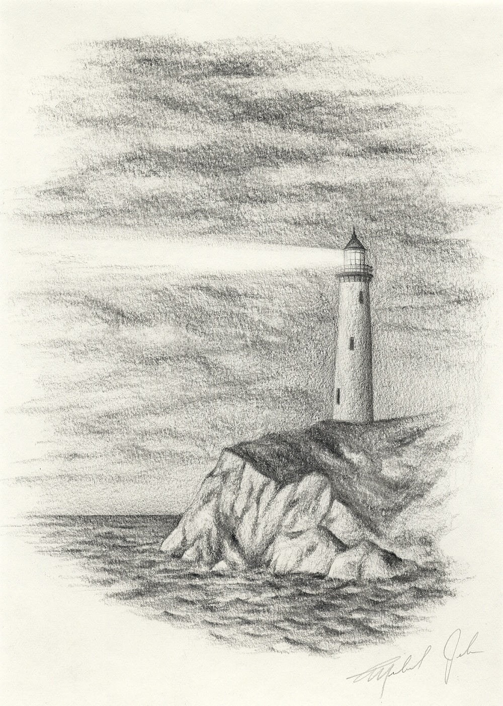Lighthouse original pencil drawing