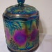 Blue Carnival Glass Biscuit Jar Cracker Barrel Candy Dish