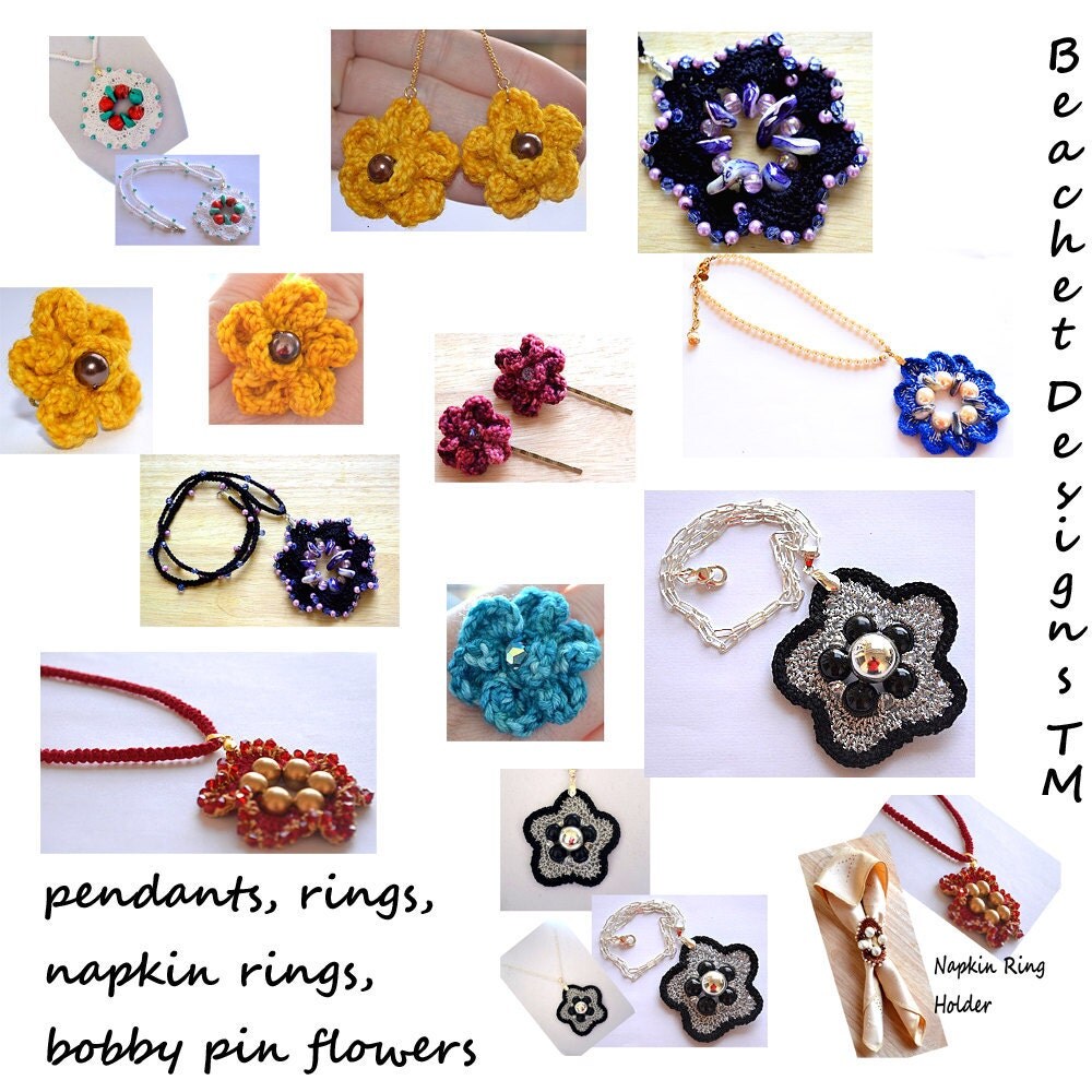Crochet Jewelry Patterns Crochet Flower Ring Crochet Pendant