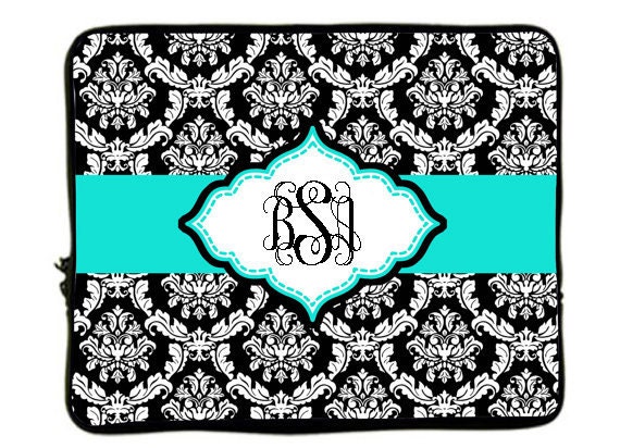 Personalized Monogram Designer Style Laptop Sleeves Damask 