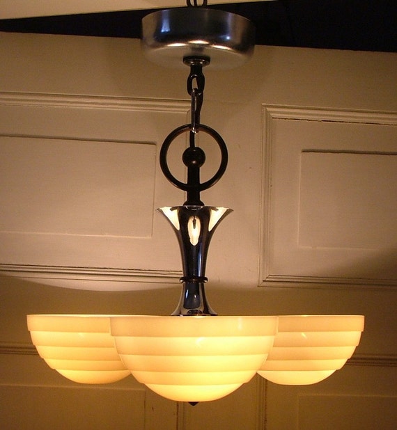 Antique Art Deco Lighting Fixture Custard Glass Slip Shade