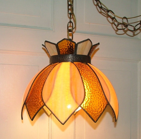 Swag Light Shade Stained Glass Petal Shape Lighting Fixture