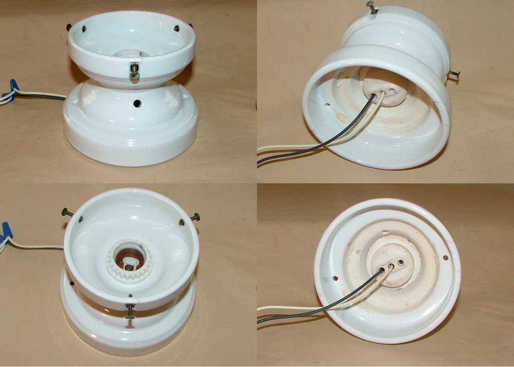 Antique Porcelain Ceiling Light Fixture Milk Glass Globe