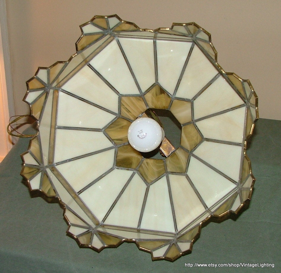 Vintage Lighting Fixture Hanging Stained Glass Light Ceiling