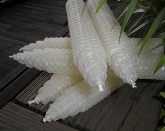 Pure Beeswax White Taper Candles. Set of 6.