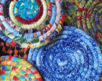 15 Custom Made Mixed Fabric Coiled Coasters
