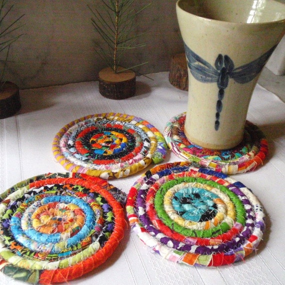 Multicolored Bohemian Coiled Coasters Set of 4 by YellowViolet