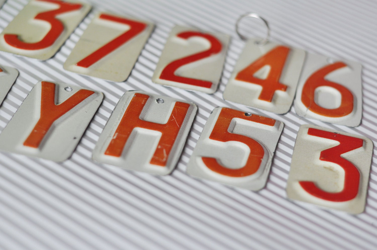 UPcycled license plate keychains. letters and numbers