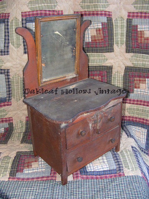 Items similar to Vintage Childrens Primitive Toy Dresser Handmade Wood