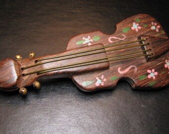 Vintage Wood Pin Cello Musical Instrument Pin