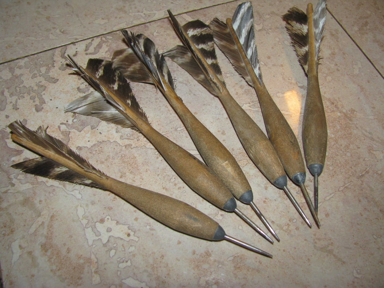Vintage Wood Darts with Feathers lot of 6 Vintage Dart Game