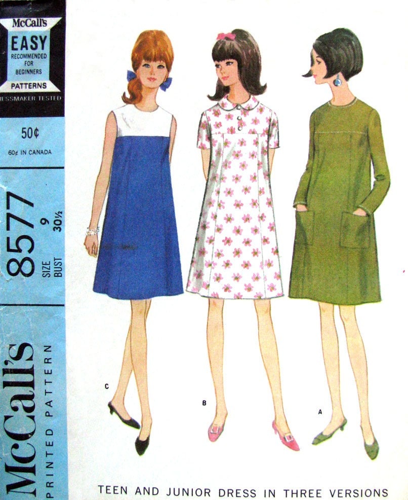 60s Vintage Shift Dress Pattern McCalls 8577 Yoke Five Panel
