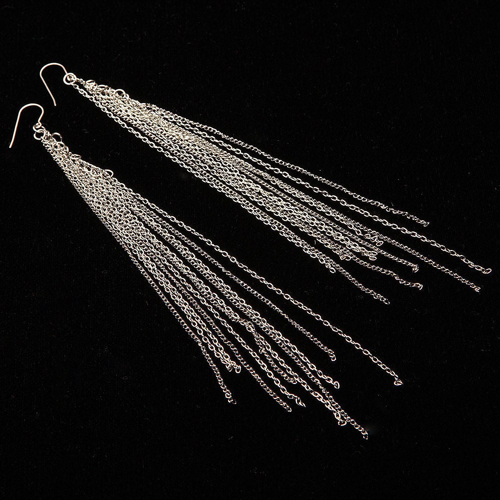 Long Dangling Chain Earrings in Silver with Sterling Silver