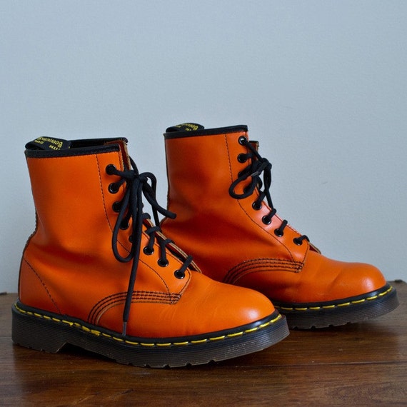 Vintage Late 1980s Orange Doc/Dr Marten 8 Eye Lace-Up Combat