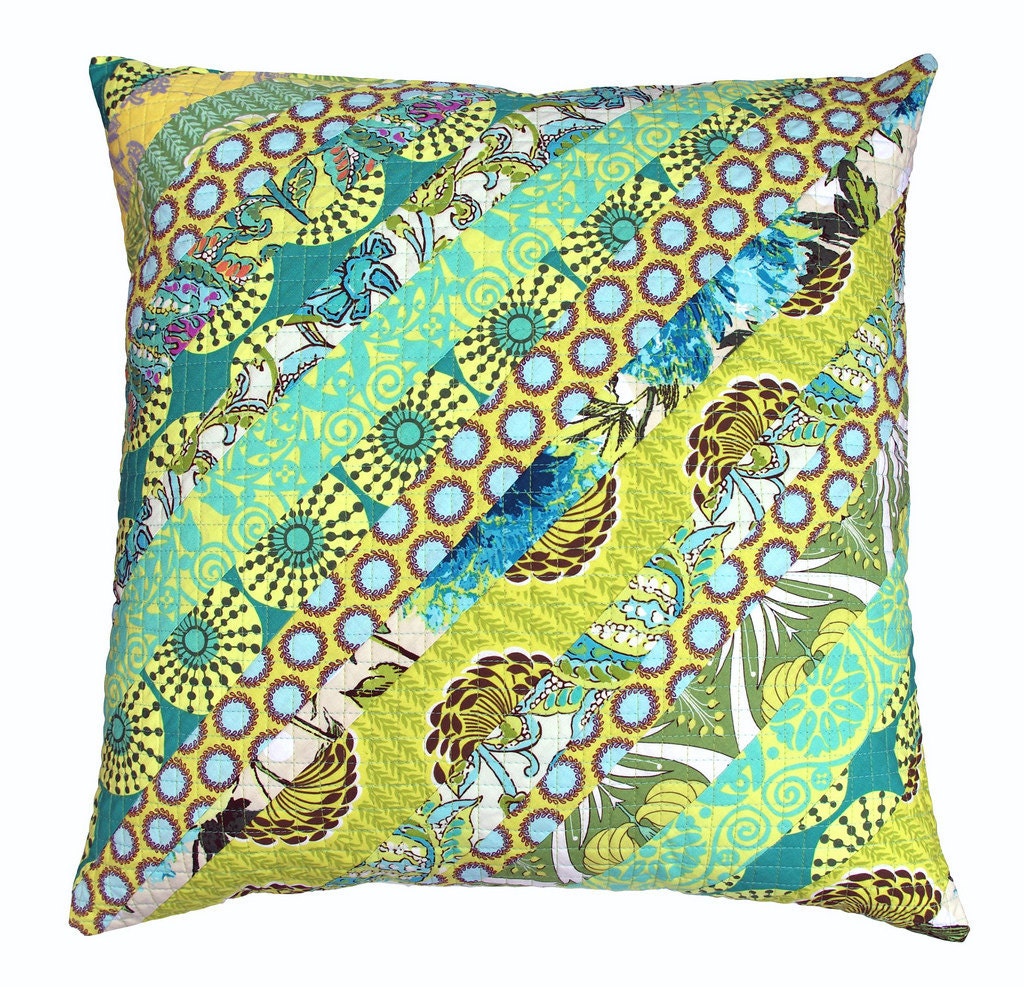 Blue and Green Patchwork Pillow Cover by redpepperquilts on Etsy