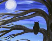 Keeping Watch print, image of original artwork, owl, moonlight Keeping Watch print, image of original artwork, owl, moonlight